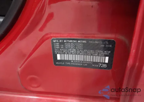 2018 Mitsubishi Mirage Es z USA, uszkodzony, nr VIN ML32A3HJ4JH008242